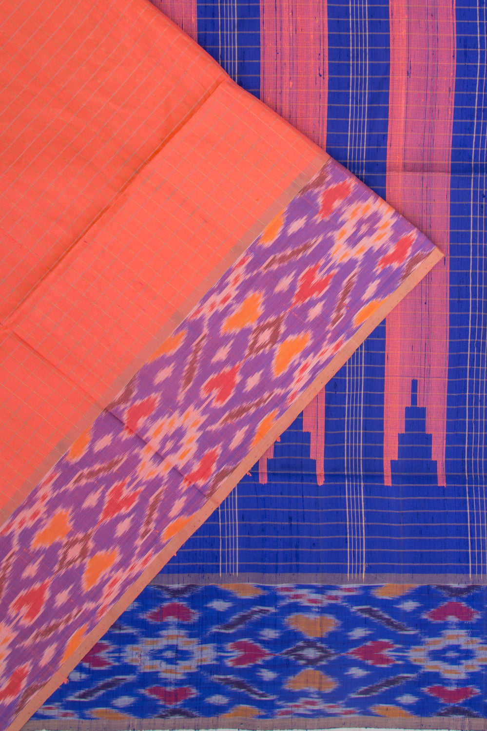 Tussar Checks Peach Saree