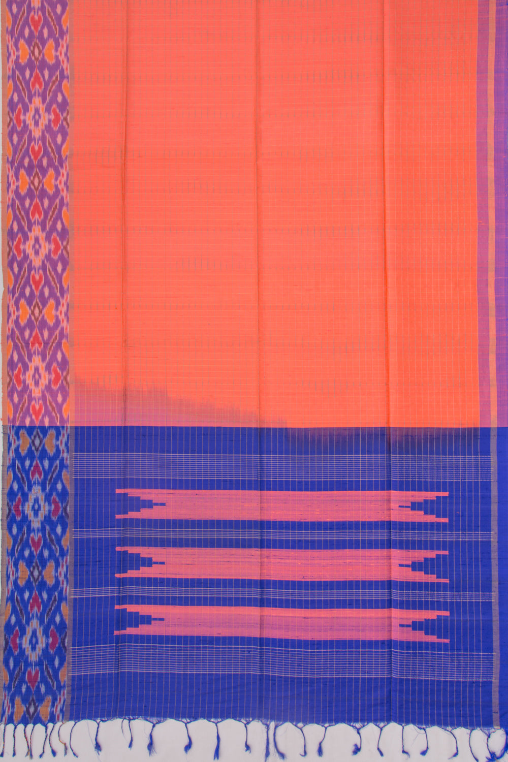 Tussar Checks Peach Saree