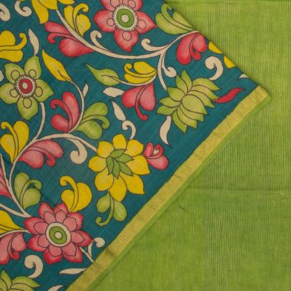 Tussar Kalamkari Teal Blue Saree