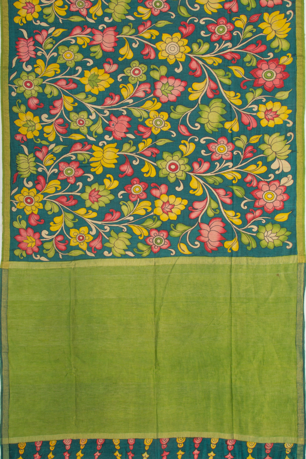 Tussar Kalamkari Teal Blue Saree