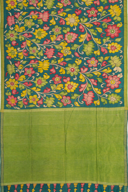 Tussar Kalamkari Teal Blue Saree