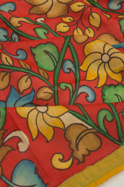 Tussar Kalamkari Red Saree