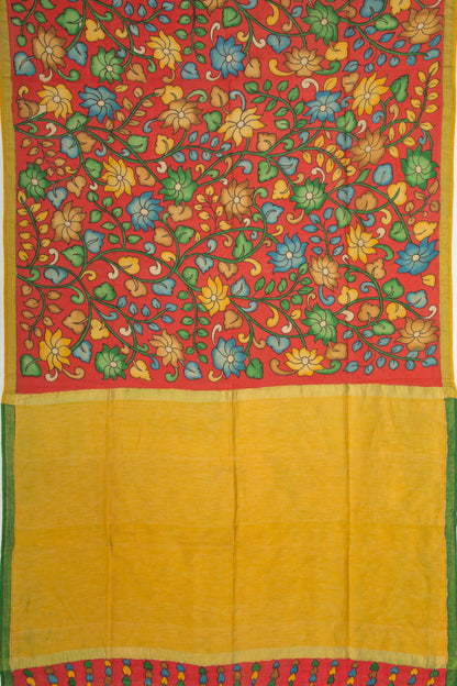 Tussar Kalamkari Red Saree