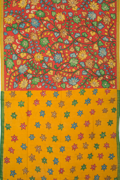 Tussar Kalamkari Red Saree