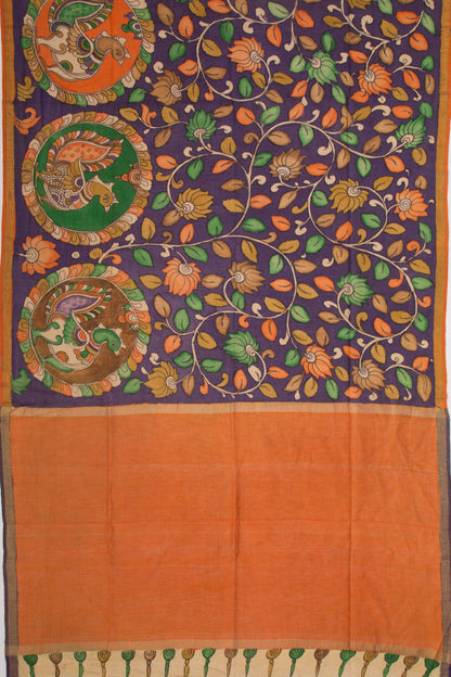Tussar Kalamkari Violet Saree