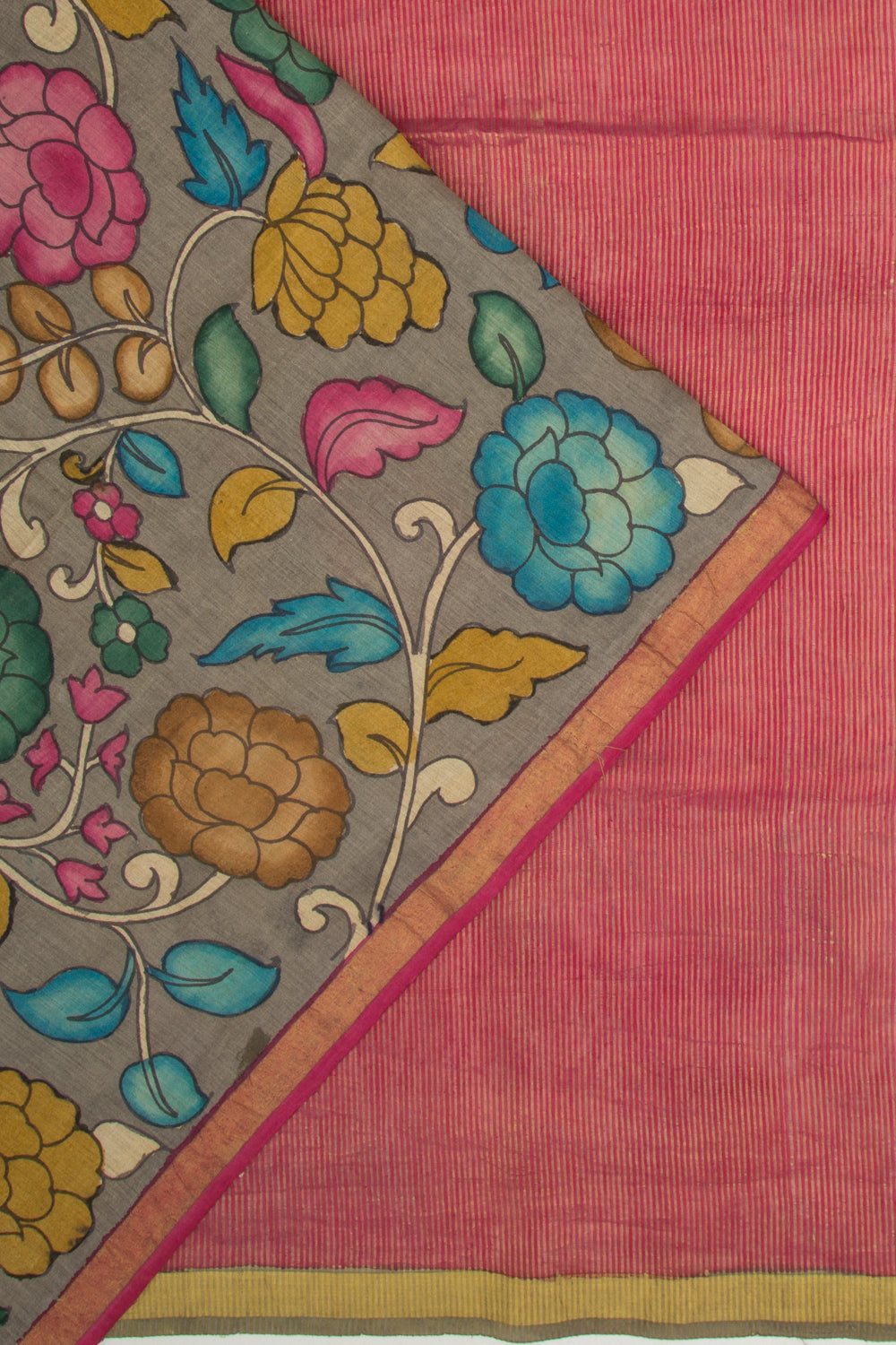 Tussar Kalamkari Grey Saree
