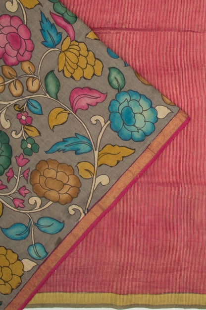 Tussar Kalamkari Grey Saree