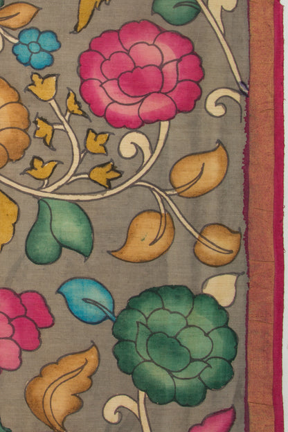 Tussar Kalamkari Grey Saree