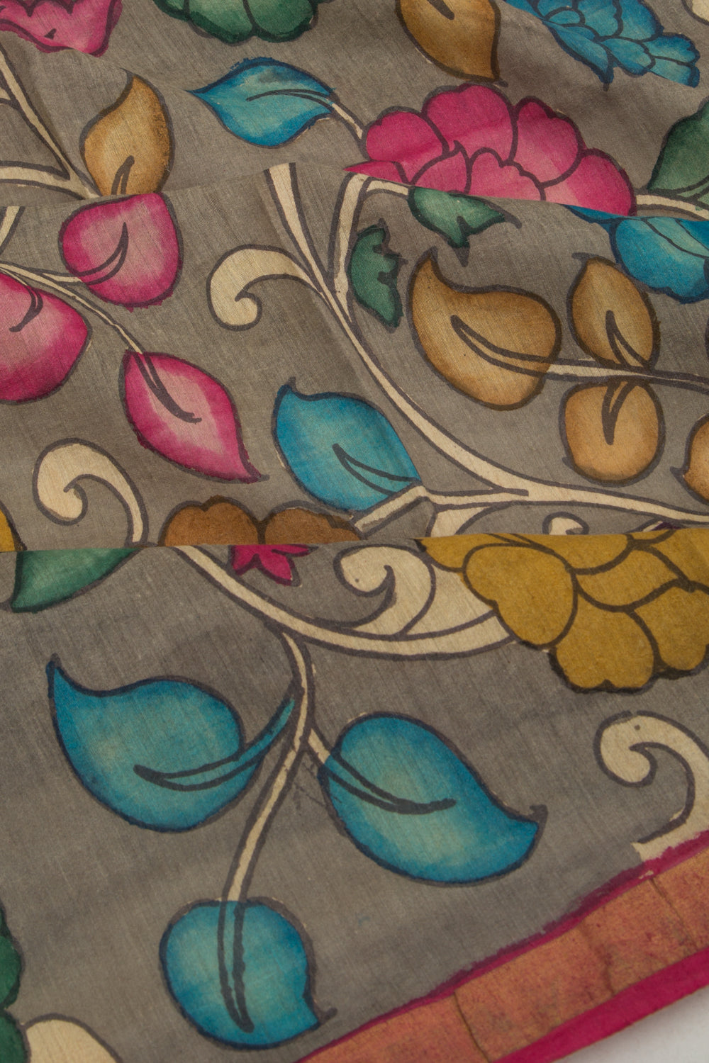 Tussar Kalamkari Grey Saree