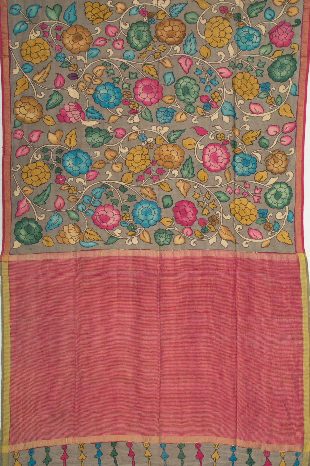 Tussar Kalamkari Grey Saree
