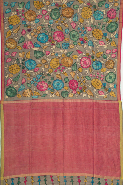 Tussar Kalamkari Grey Saree