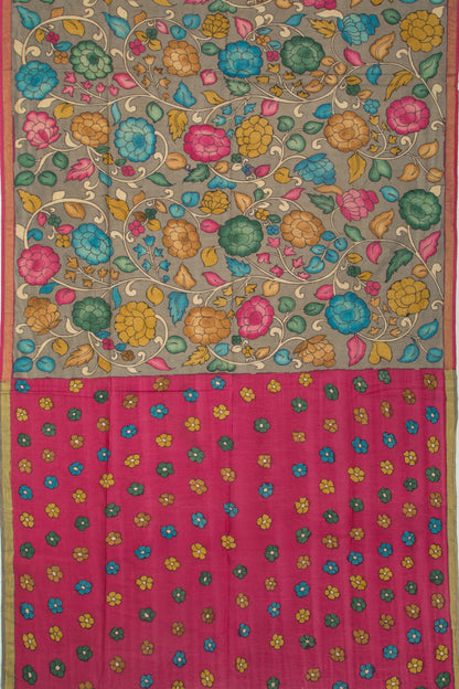 Tussar Kalamkari Grey Saree