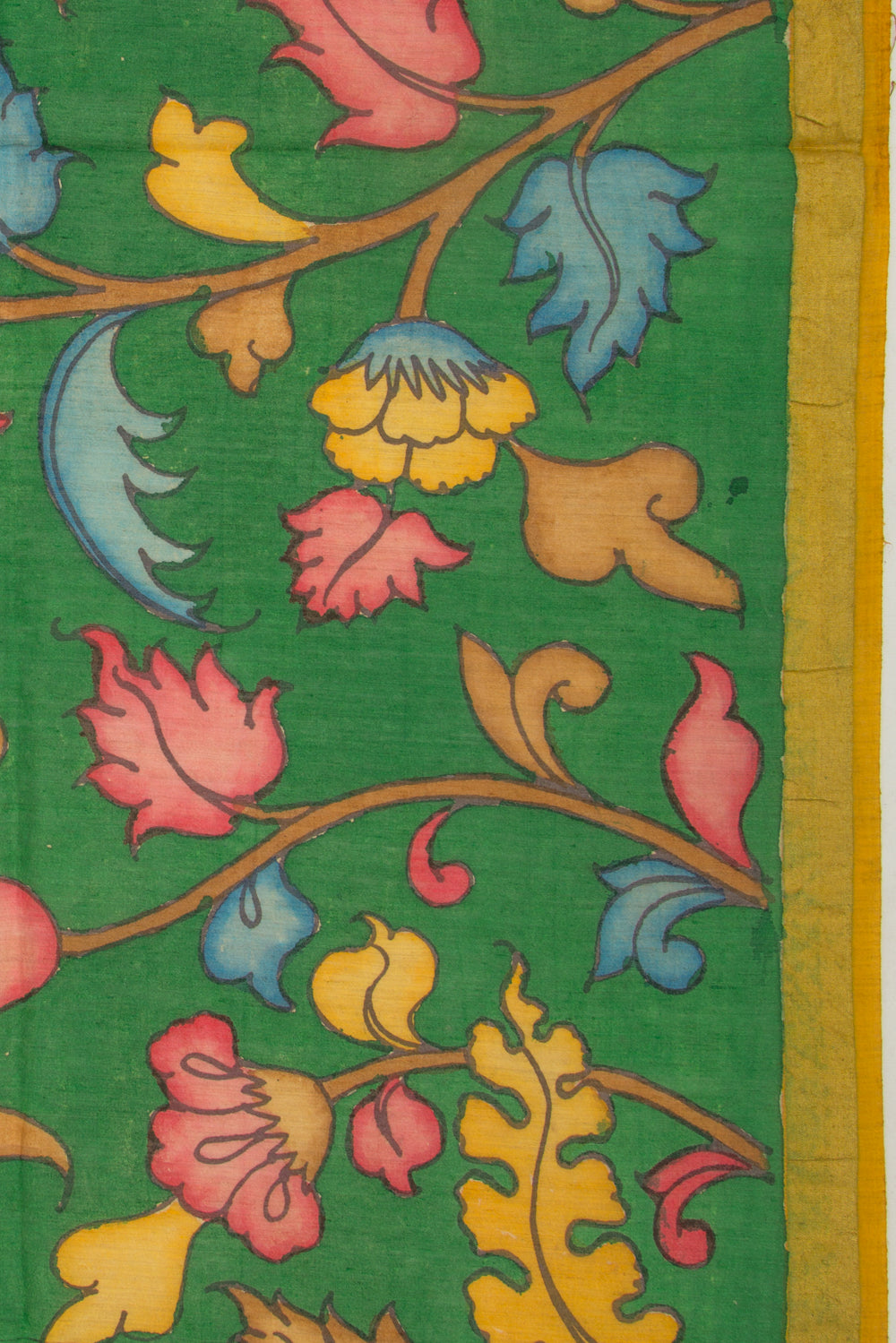 Tussar Kalamkari Green Saree