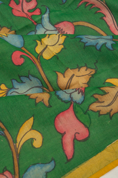 Tussar Kalamkari Green Saree