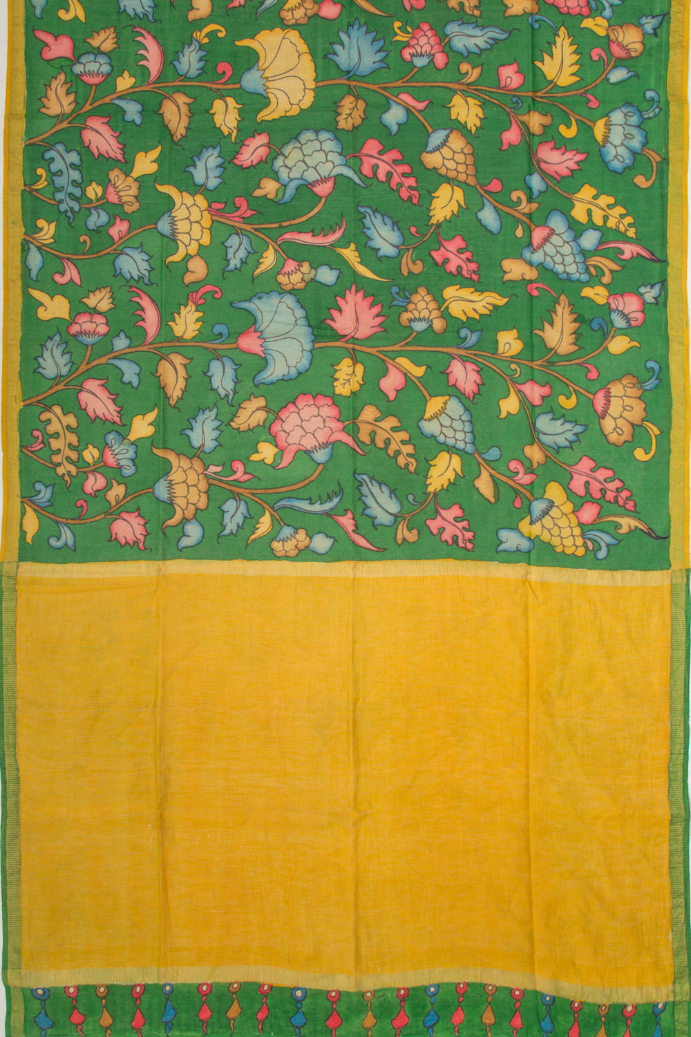 Tussar Kalamkari Green Saree