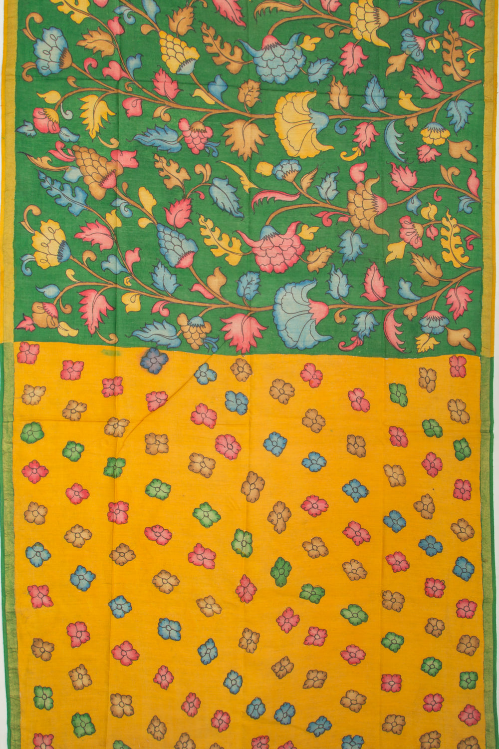 Tussar Kalamkari Green Saree