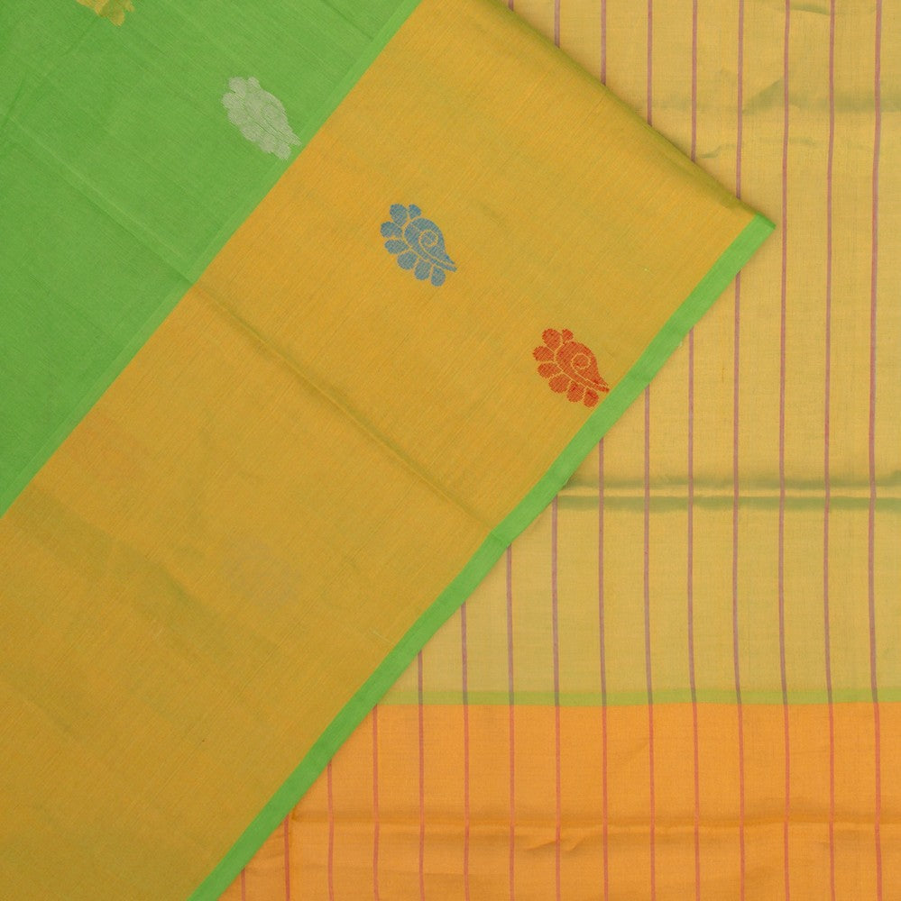Mangalgiri Cotton Butta Green Saree
