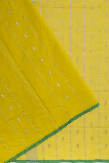 Handspun Cotton Vertical Lines And Butta Yellow Saree
