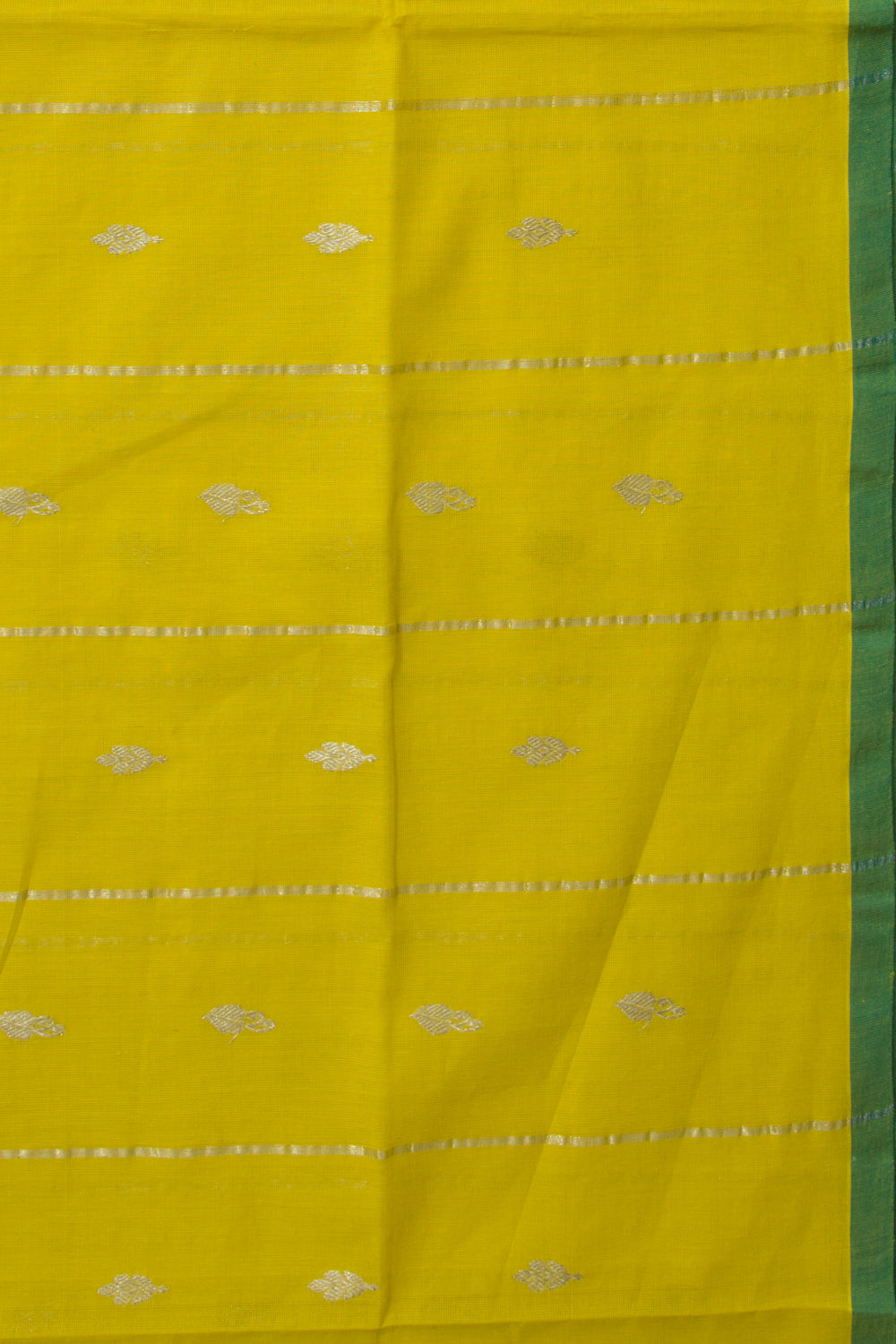 Handspun Cotton Vertical Lines And Butta Yellow Saree