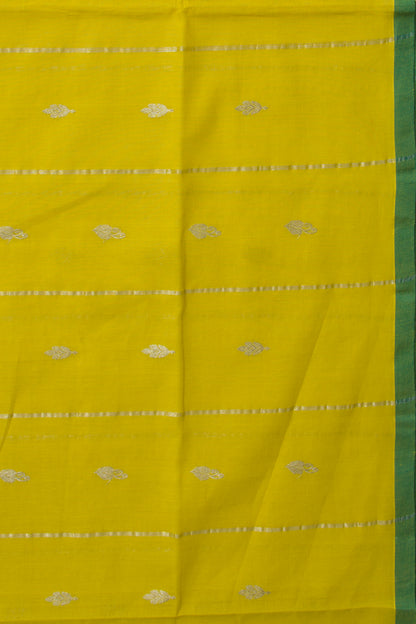 Handspun Cotton Vertical Lines And Butta Yellow Saree