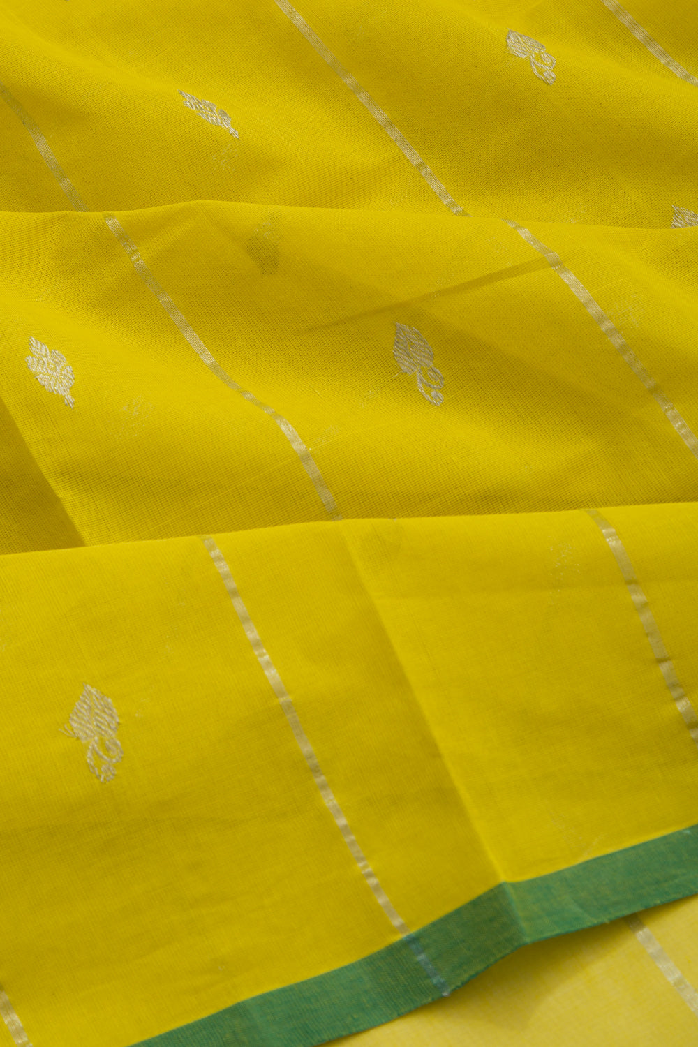 Handspun Cotton Vertical Lines And Butta Yellow Saree