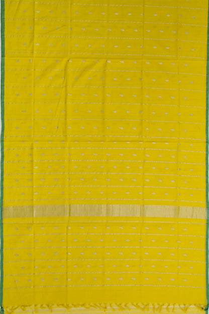 Handspun Cotton Vertical Lines And Butta Yellow Saree