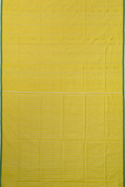 Handspun Cotton Vertical Lines And Butta Yellow Saree