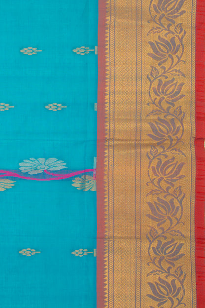 Mangalgiri Cotton Butta Sky Blue Saree