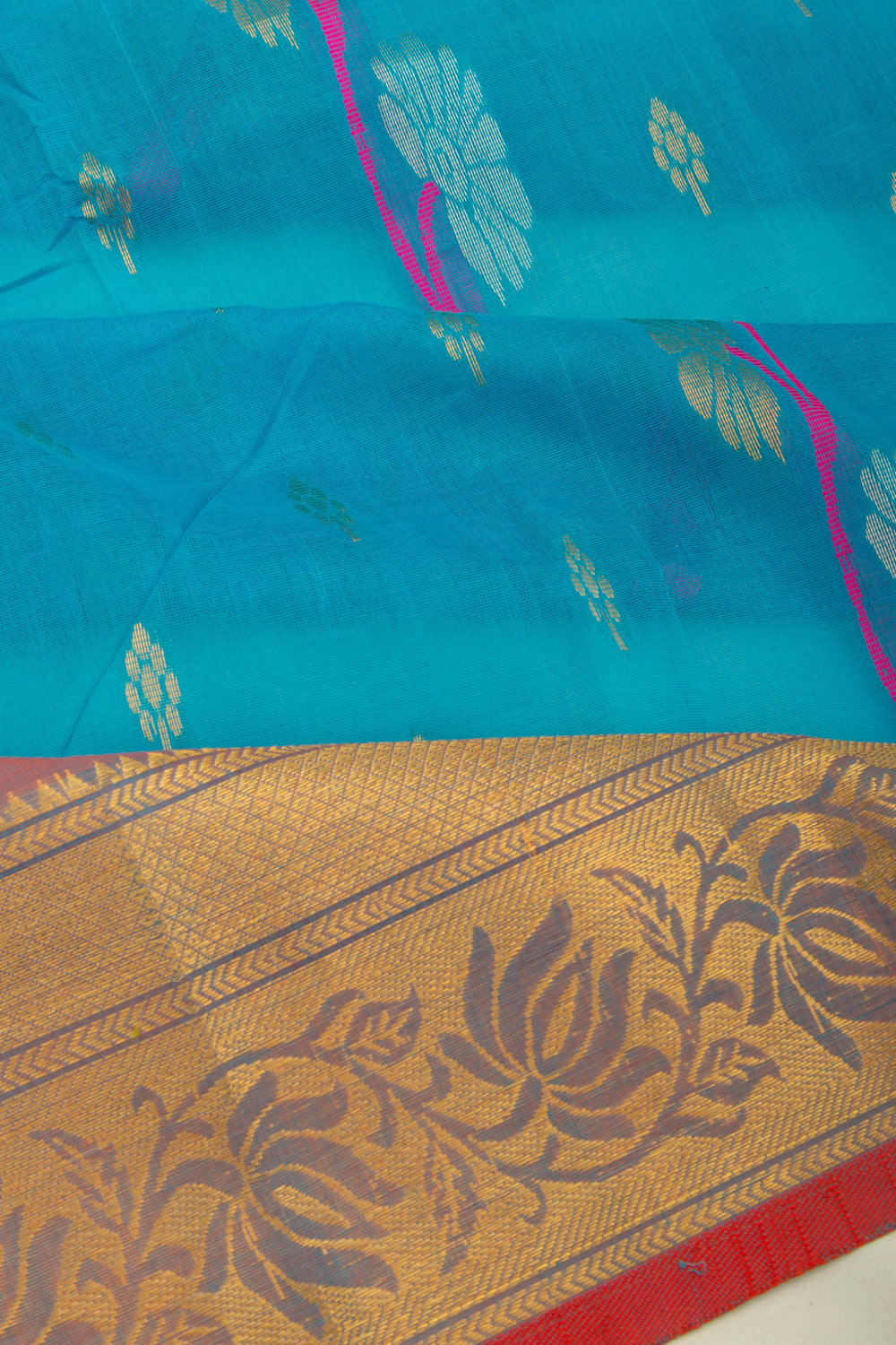 Mangalgiri Cotton Butta Sky Blue Saree
