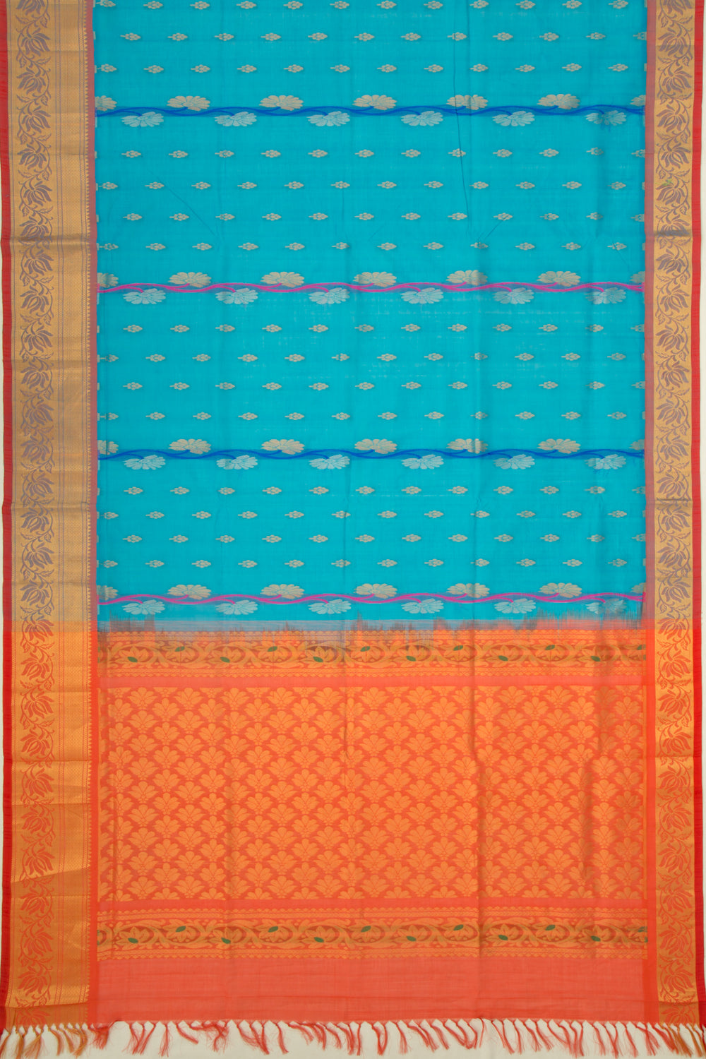 Mangalgiri Cotton Butta Sky Blue Saree