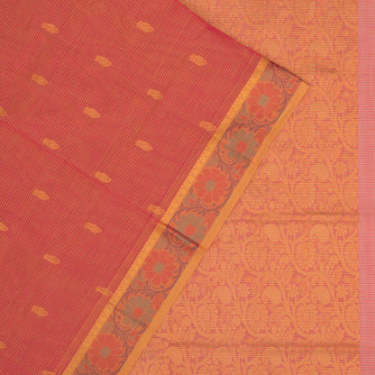 Mangalgiri Cotton Horizontal Lines Butta Peach Saree