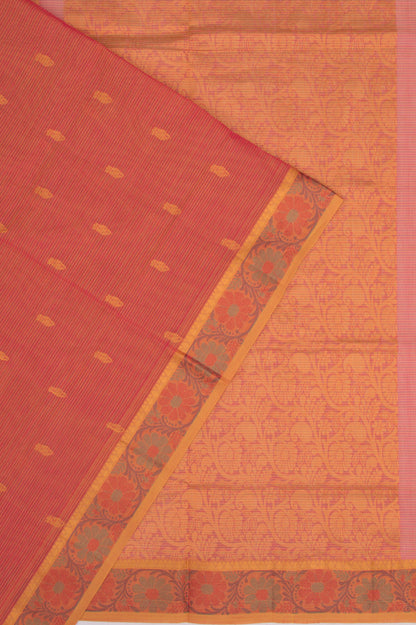 Mangalgiri Cotton Horizontal Lines Butta Peach Saree