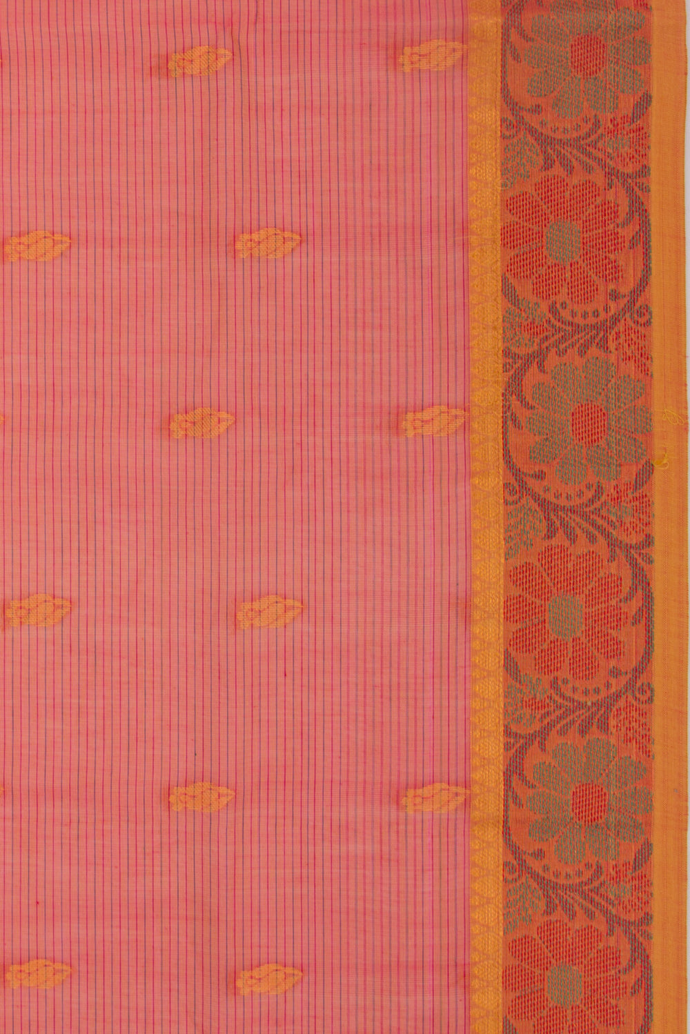 Mangalgiri Cotton Horizontal Lines Butta Peach Saree