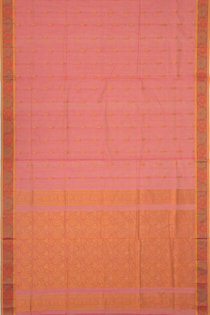 Mangalgiri Cotton Horizontal Lines Butta Peach Saree