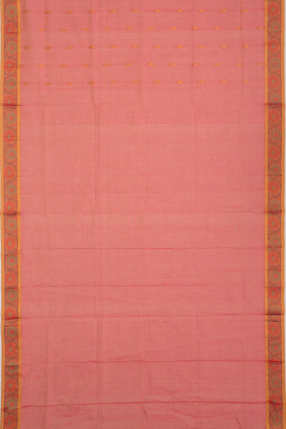 Mangalgiri Cotton Horizontal Lines Butta Peach Saree