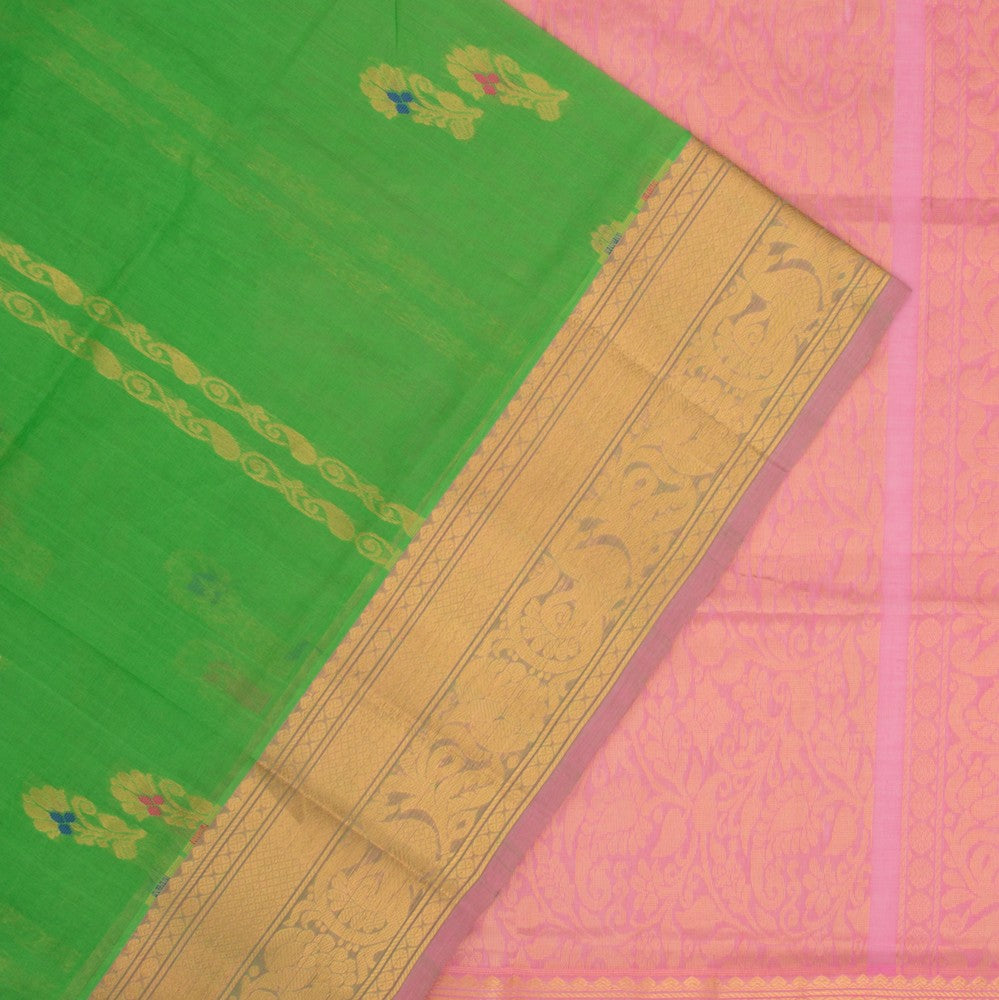 Mangalgiri Cotton Butta Green Saree