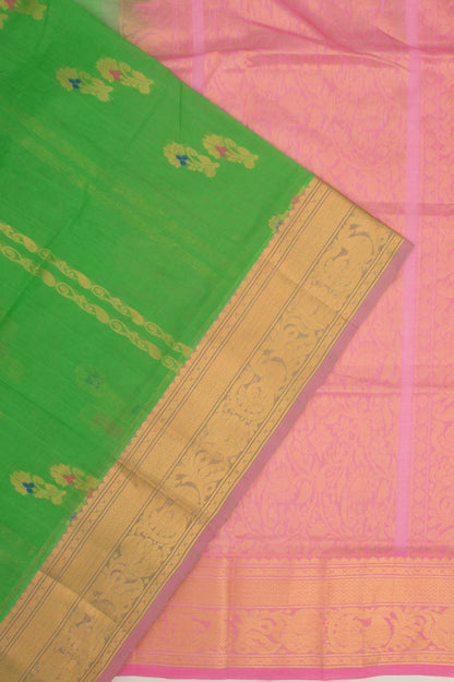 Mangalgiri Cotton Butta Green Saree