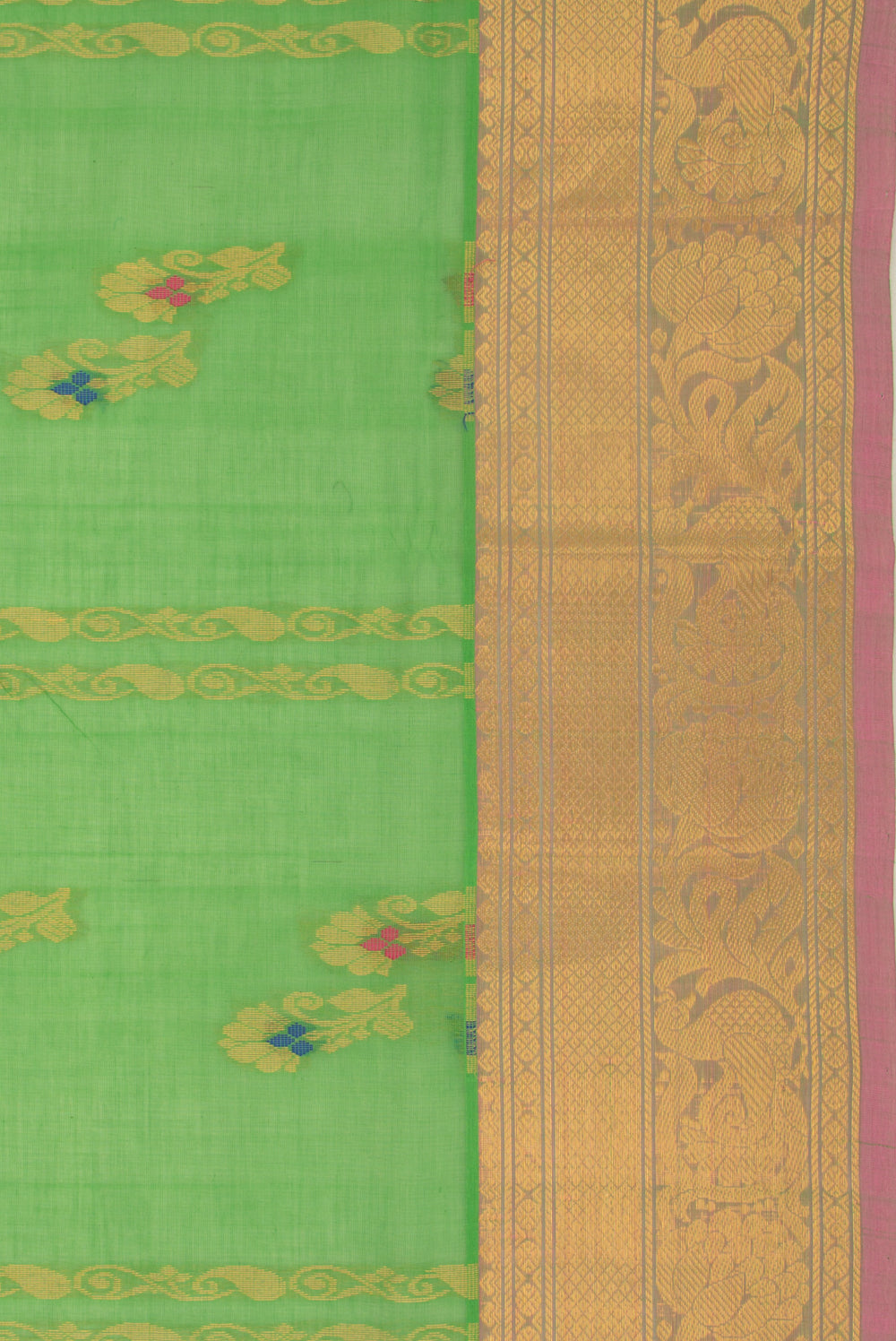 Mangalgiri Cotton Butta Green Saree