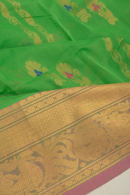 Mangalgiri Cotton Butta Green Saree