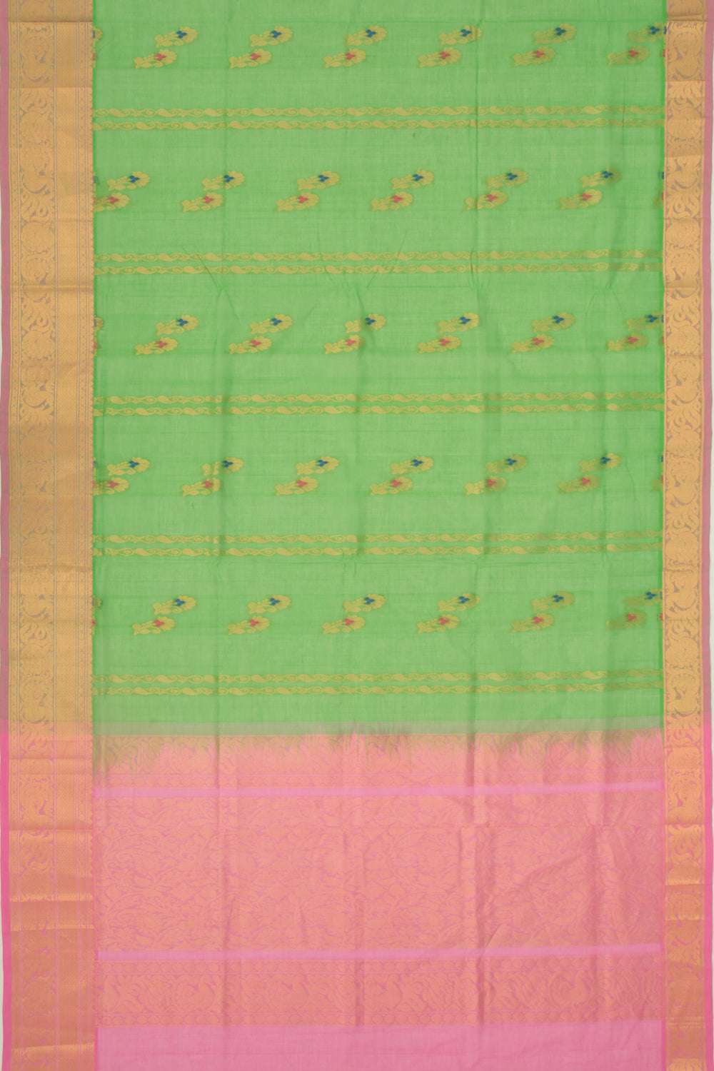 Mangalgiri Cotton Butta Green Saree