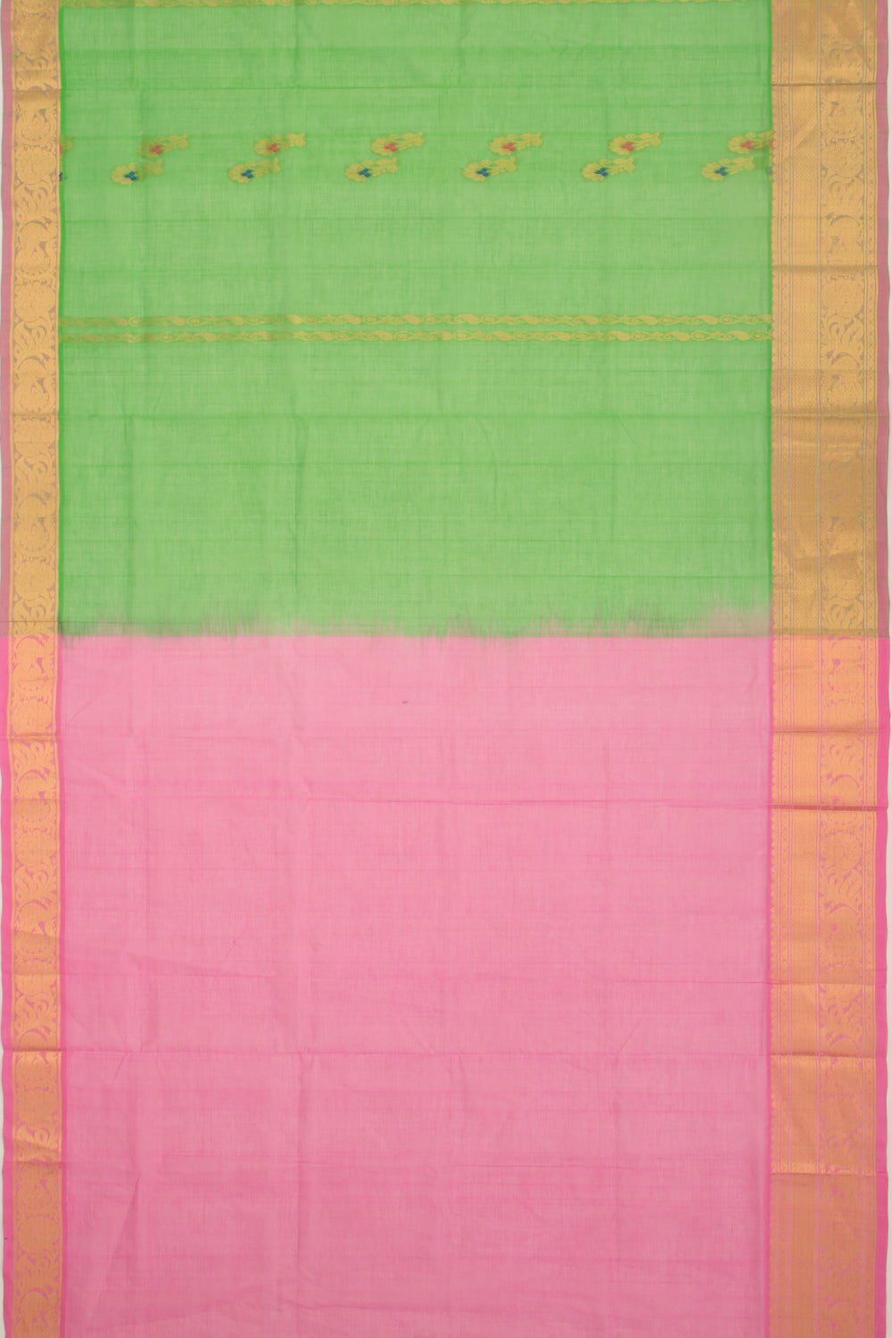 Mangalgiri Cotton Butta Green Saree