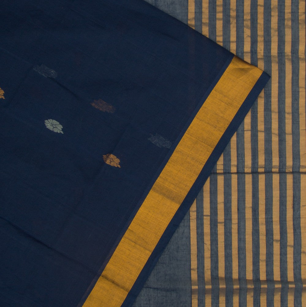 Mangalgiri Cotton Butta Dark Blue Saree