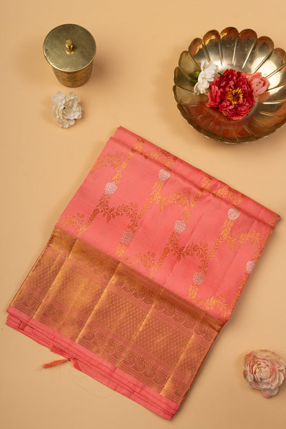 Kanchipuram Silk Jaal Peach Saree
