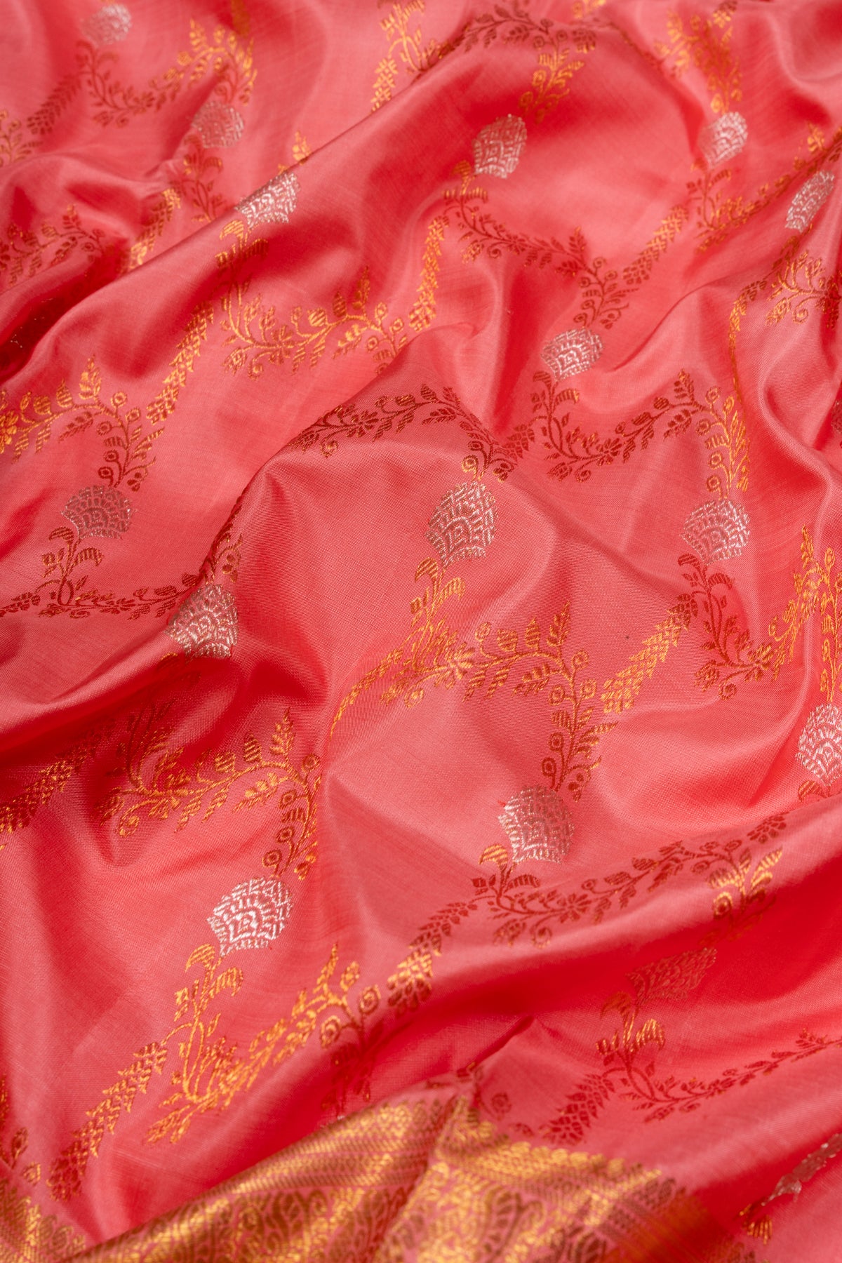 Kanchipuram Silk Jaal Peach Saree