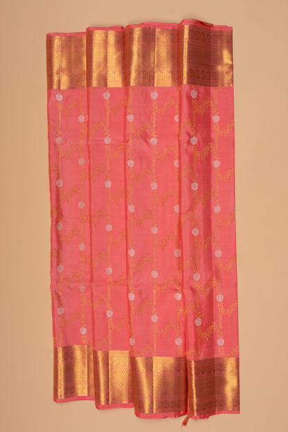Kanchipuram Silk Jaal Peach Saree