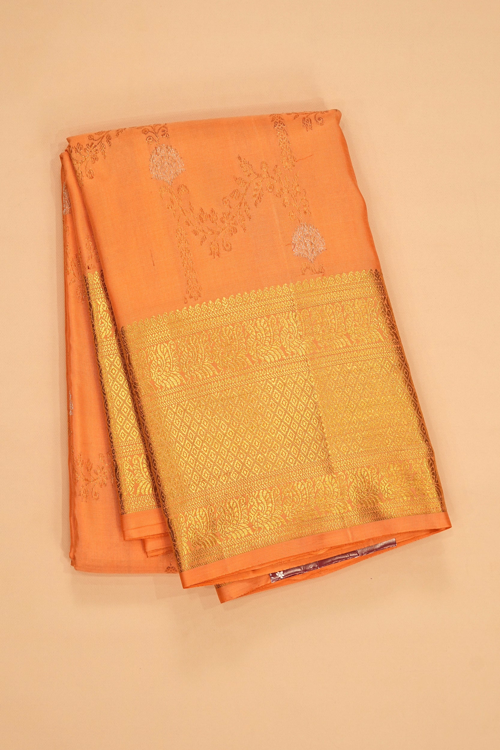 Kanchipuram Silk Jaal Orange Saree