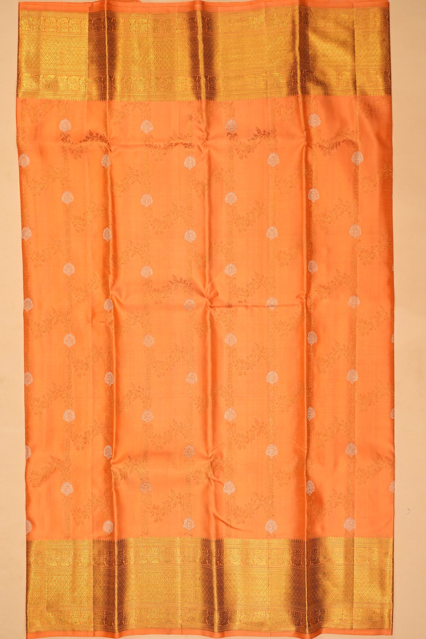 Kanchipuram Silk Jaal Orange Saree