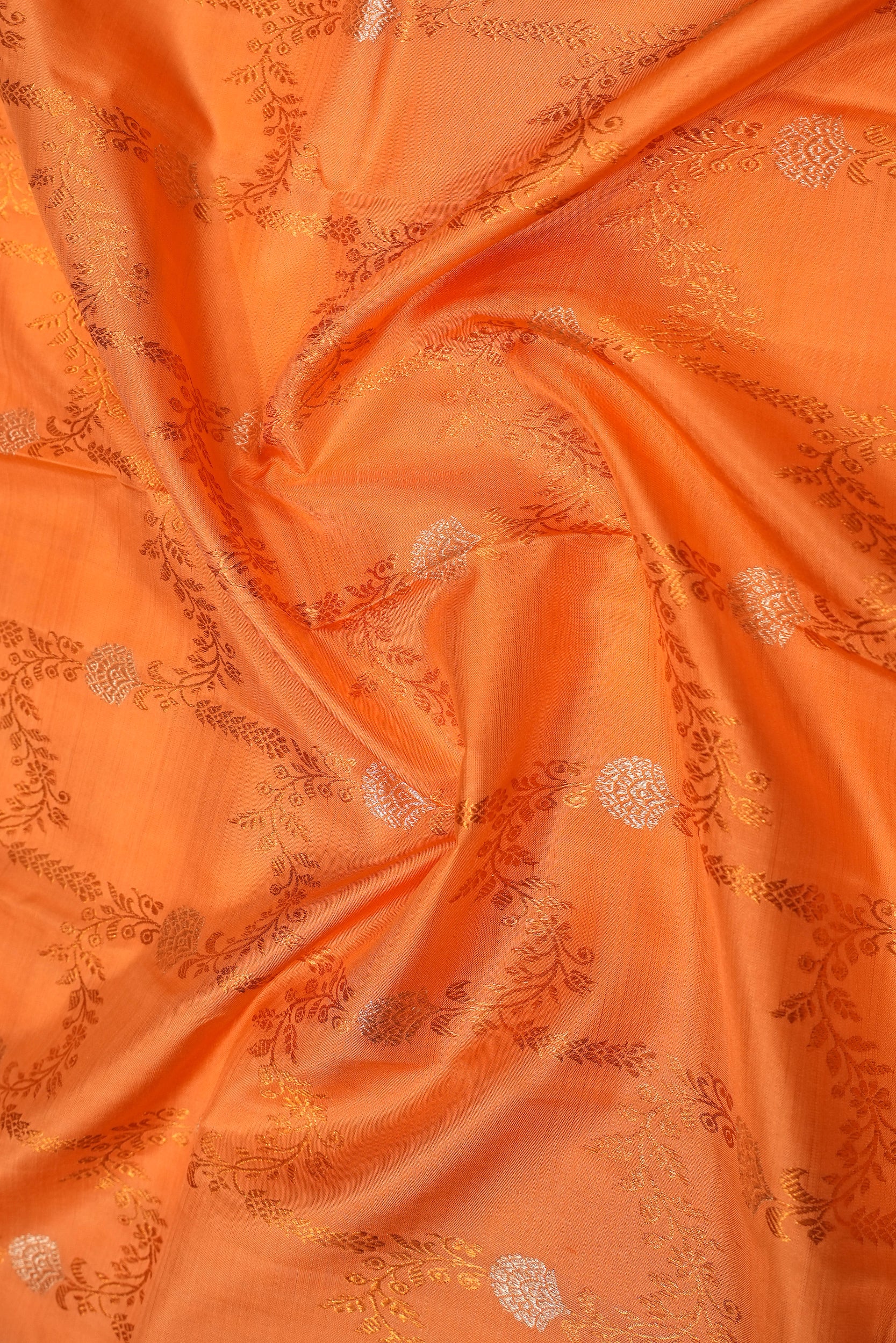 Kanchipuram Silk Jaal Orange Saree