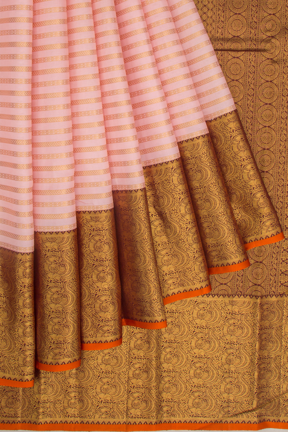 Kanchipuram Silk Horizontal Lines Baby Pink Saree