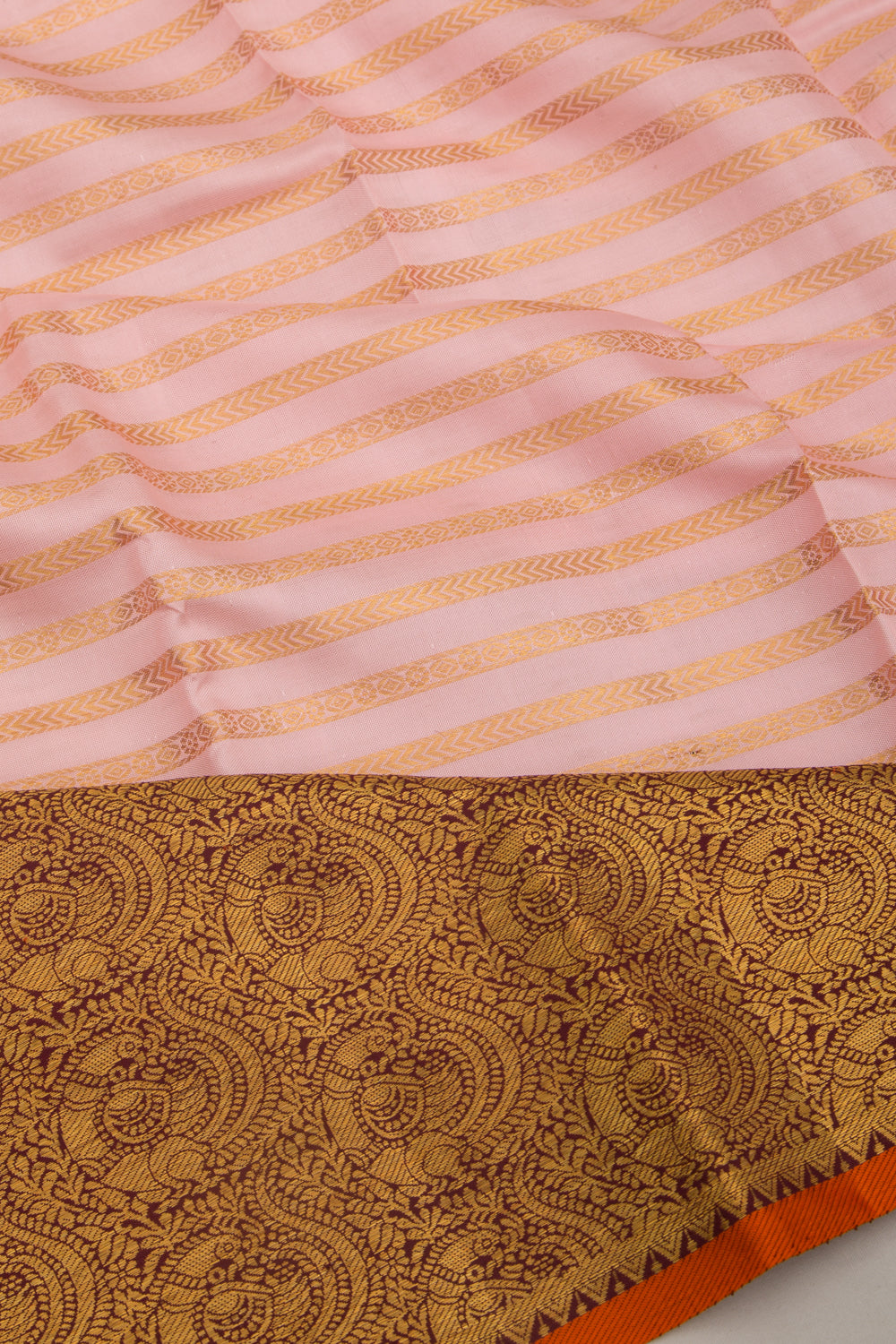 Kanchipuram Silk Horizontal Lines Baby Pink Saree